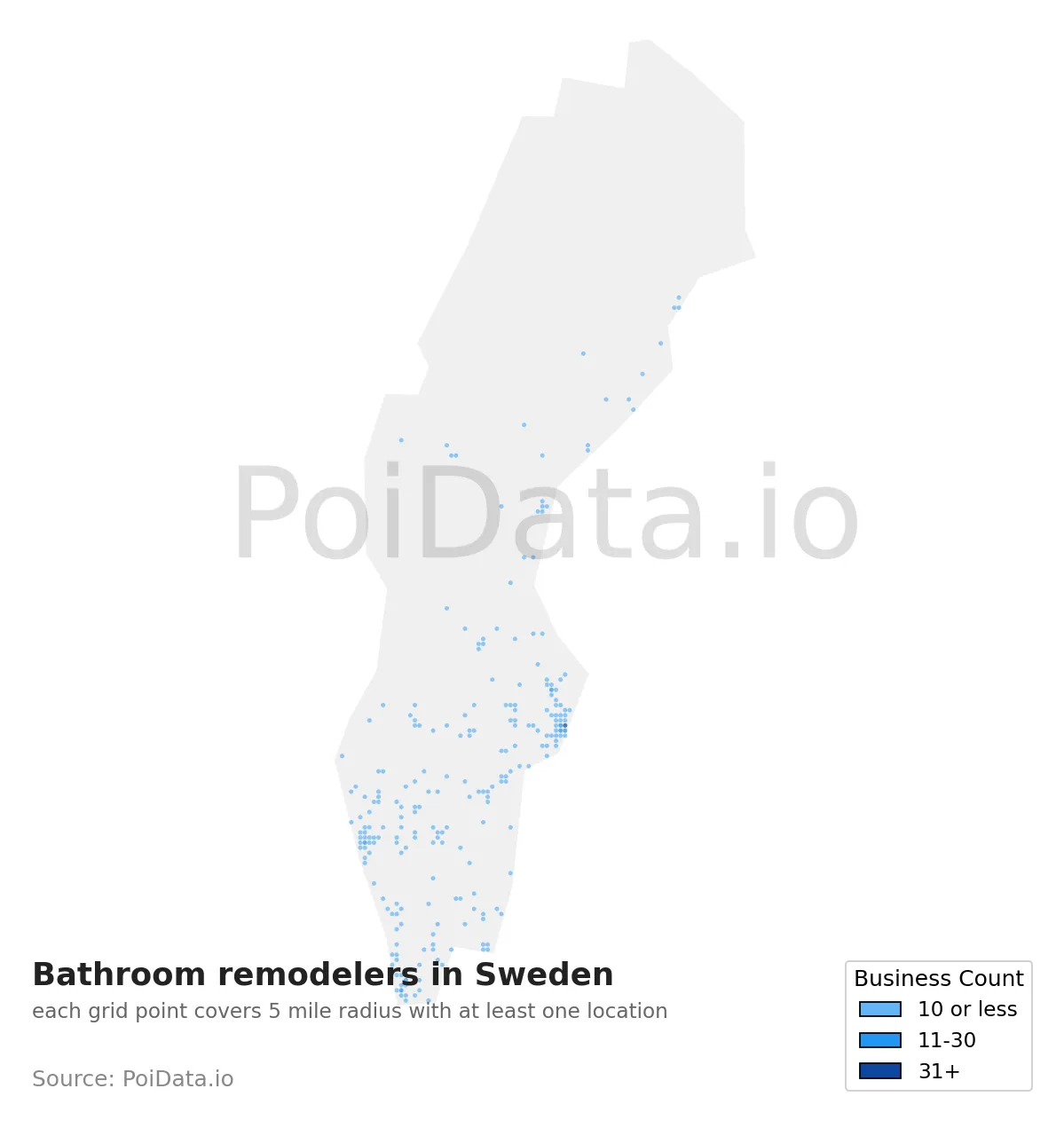 Bathroom remodeler density map for Sweden