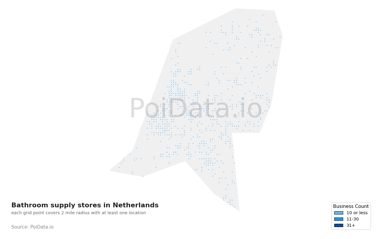 Bathroom supply store density map for Netherlands