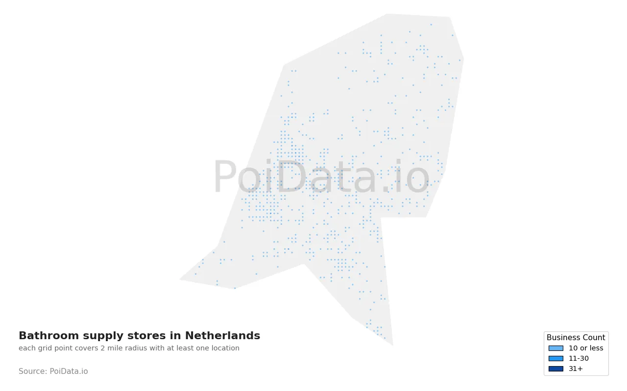 Bathroom supply store density map for Netherlands