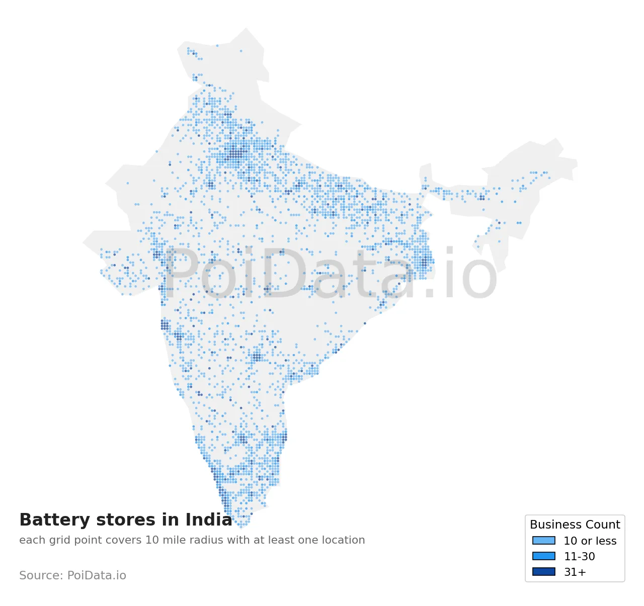 Battery store density map for India