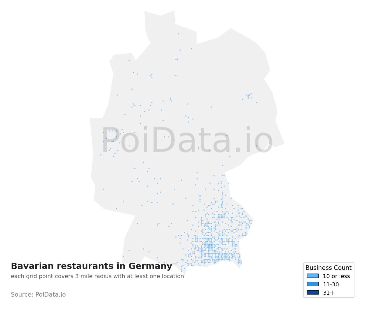 Bavarian restaurant density map for Germany