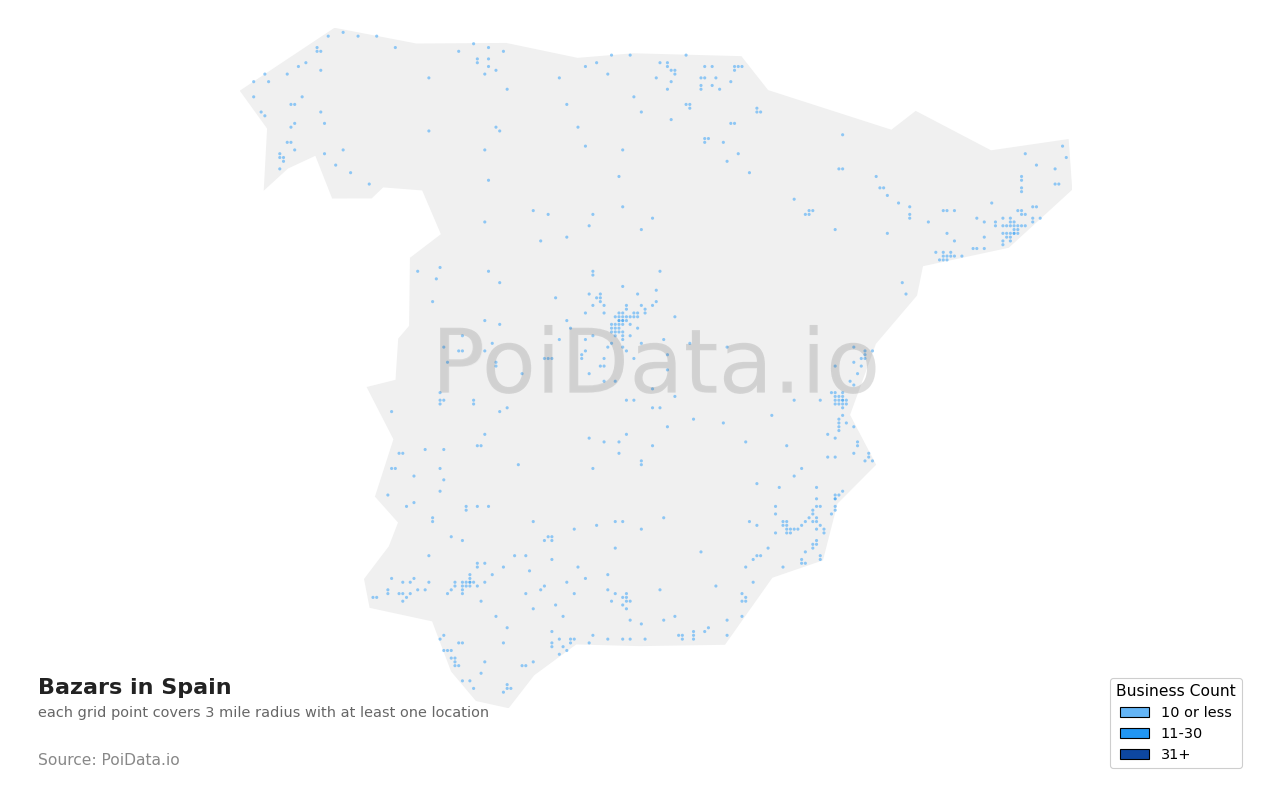 Bazar density map for Spain