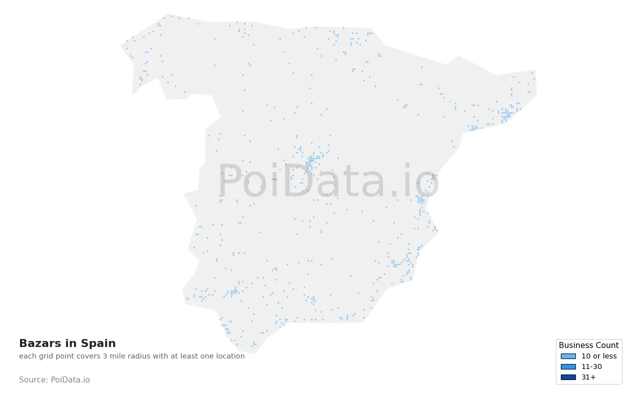 Bazar density map for Spain