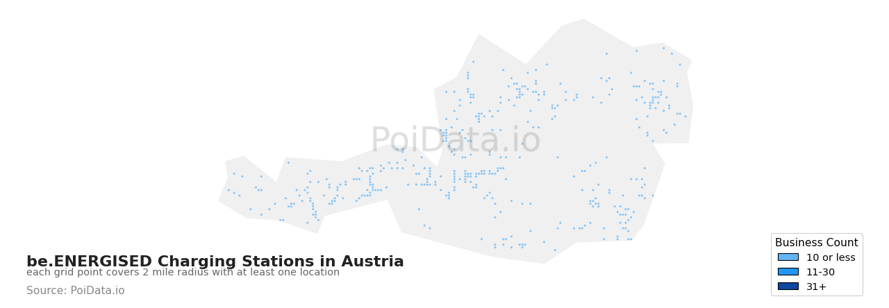 be.ENERGISED Charging Station density map for Austria