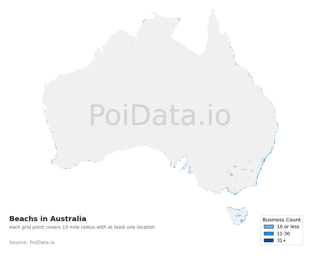 Beach density map for Australia