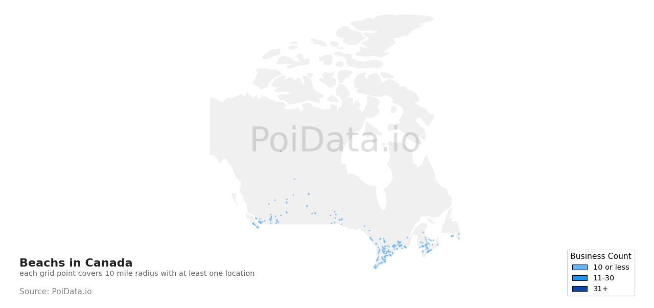 Beach density map for Canada