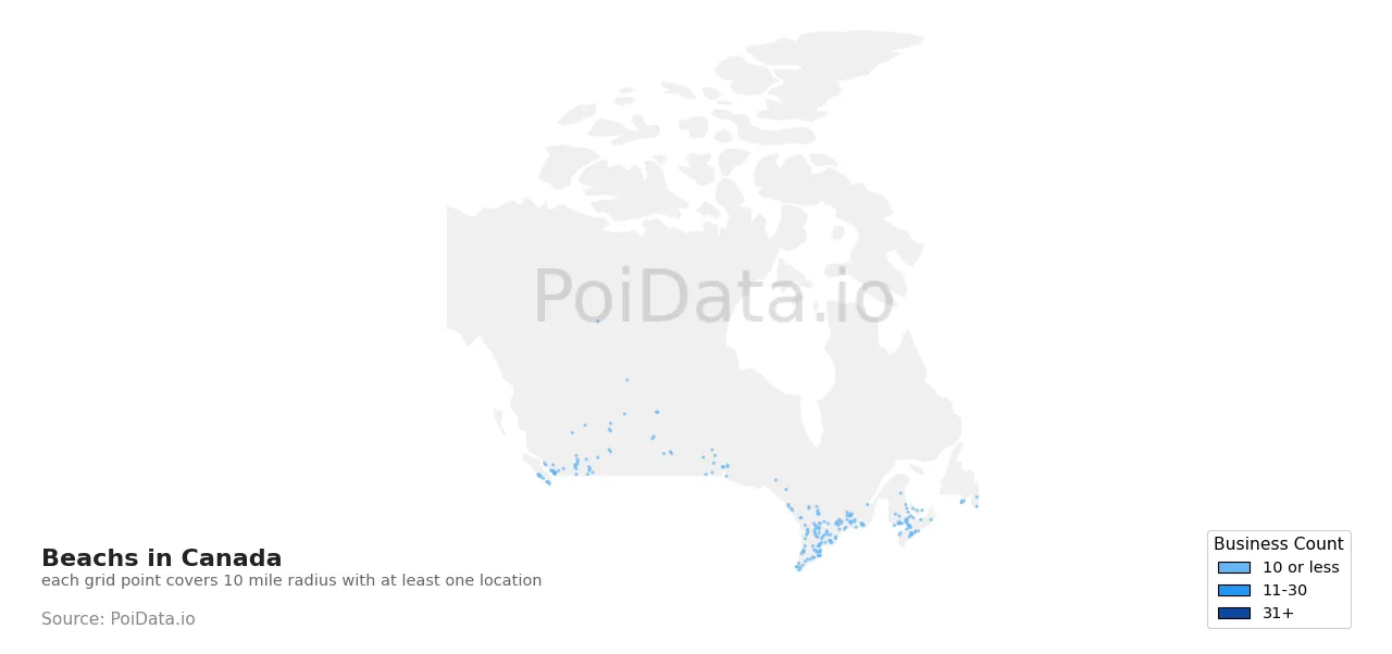 Beach density map for Canada