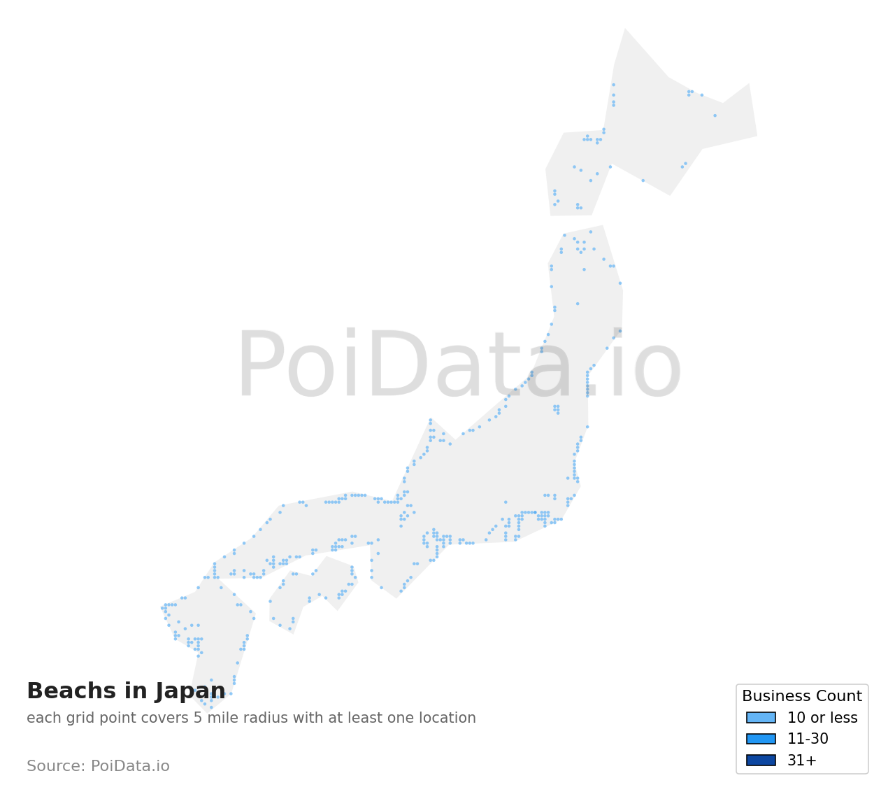 Beach density map for Japan