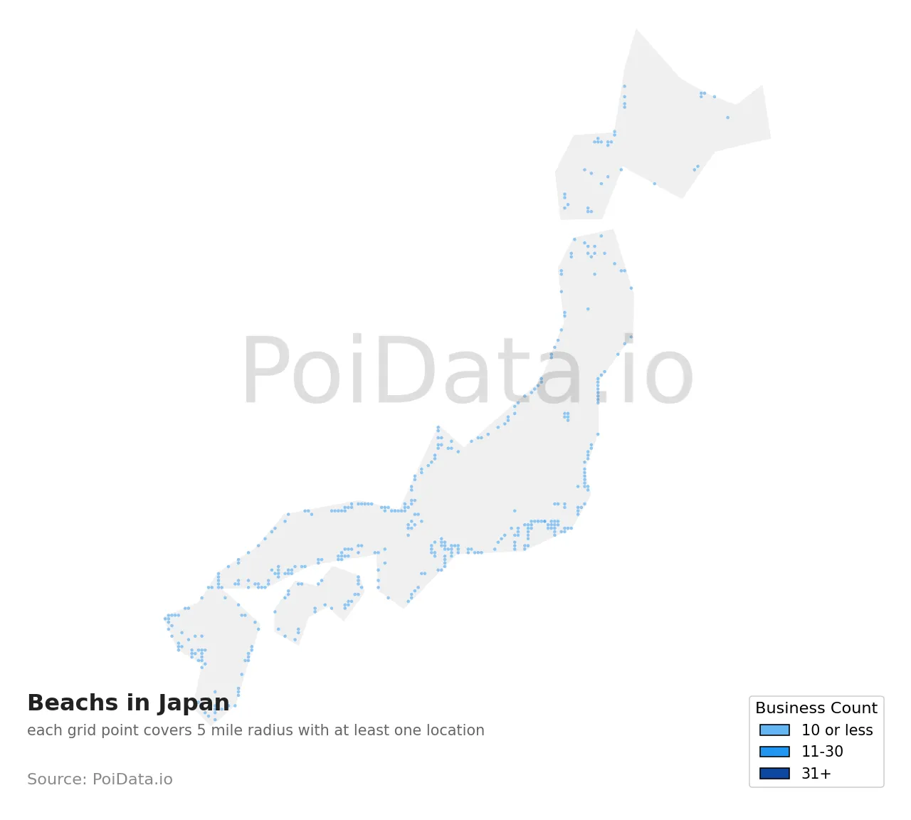 Beach density map for Japan
