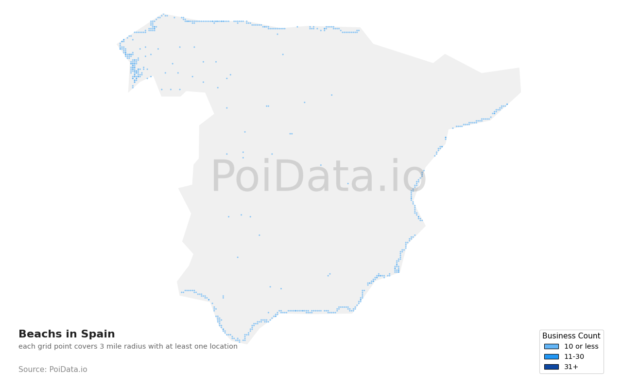 Beach density map for Spain