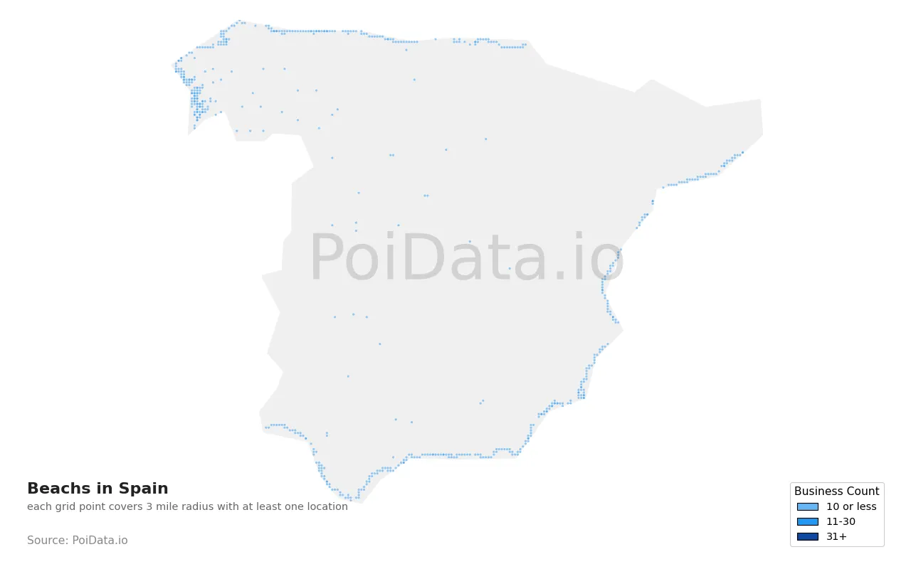 Beach density map for Spain