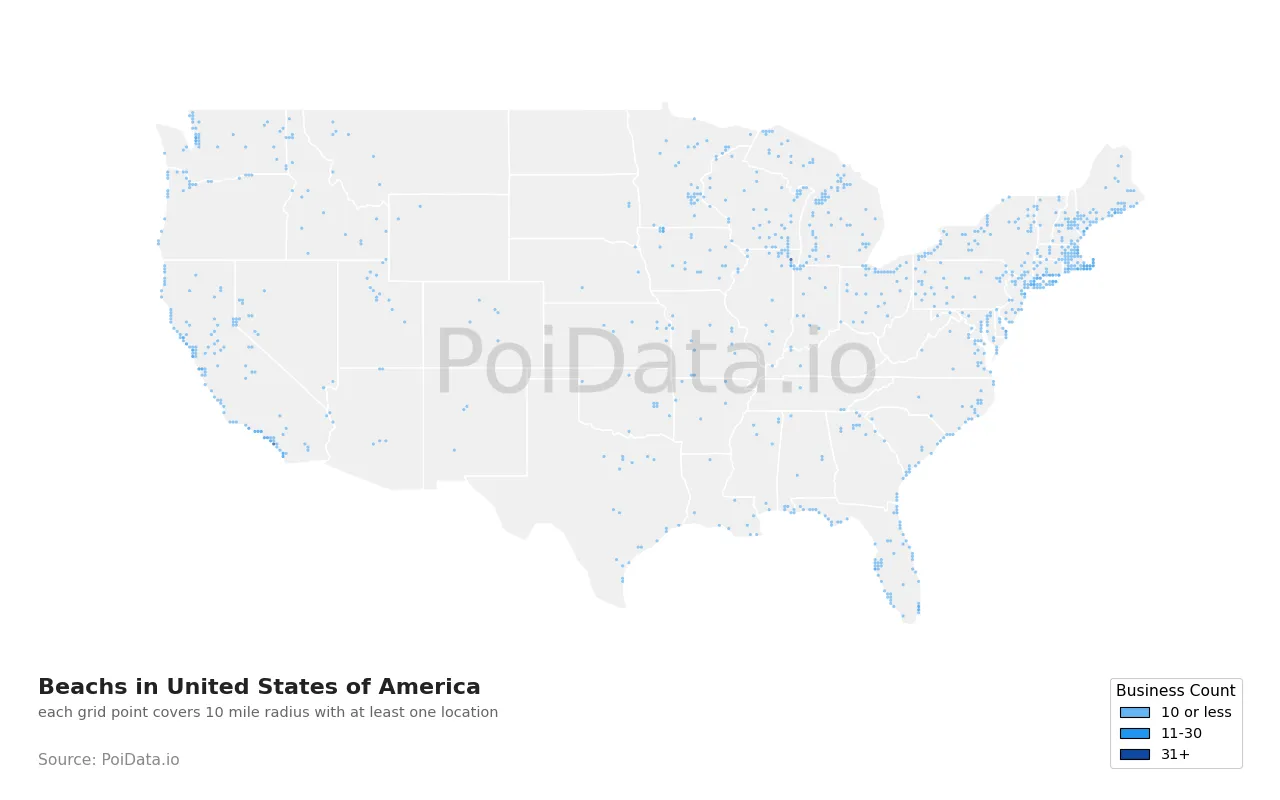 Beach density map for United States