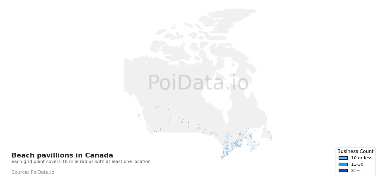 Beach pavillion density map for Canada