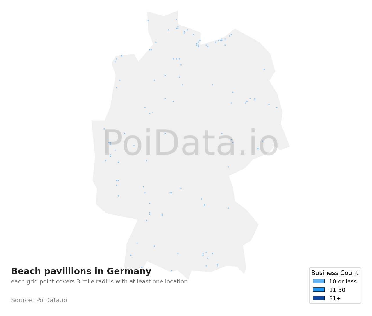Beach pavillion density map for Germany