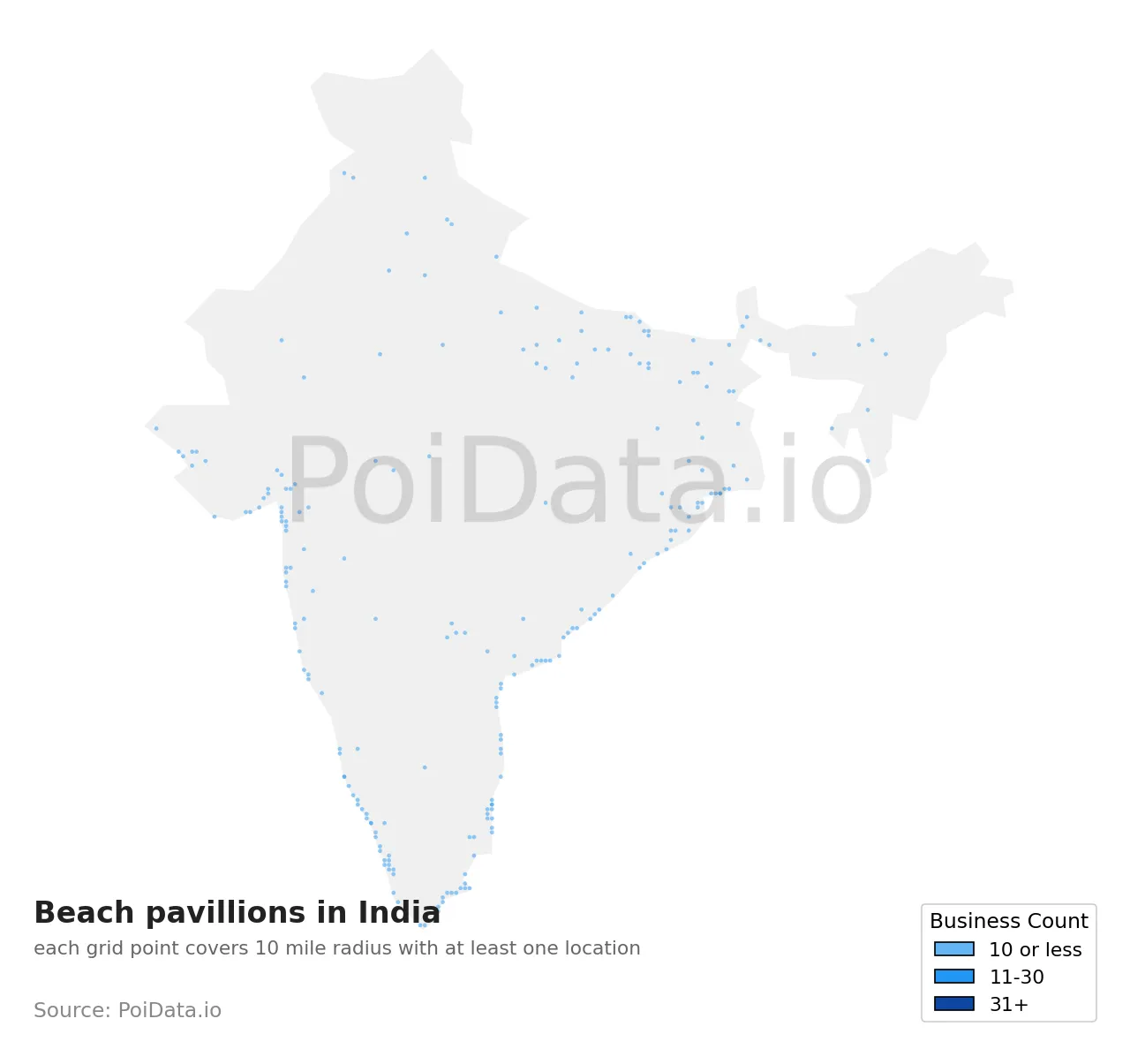 Beach pavillion density map for India