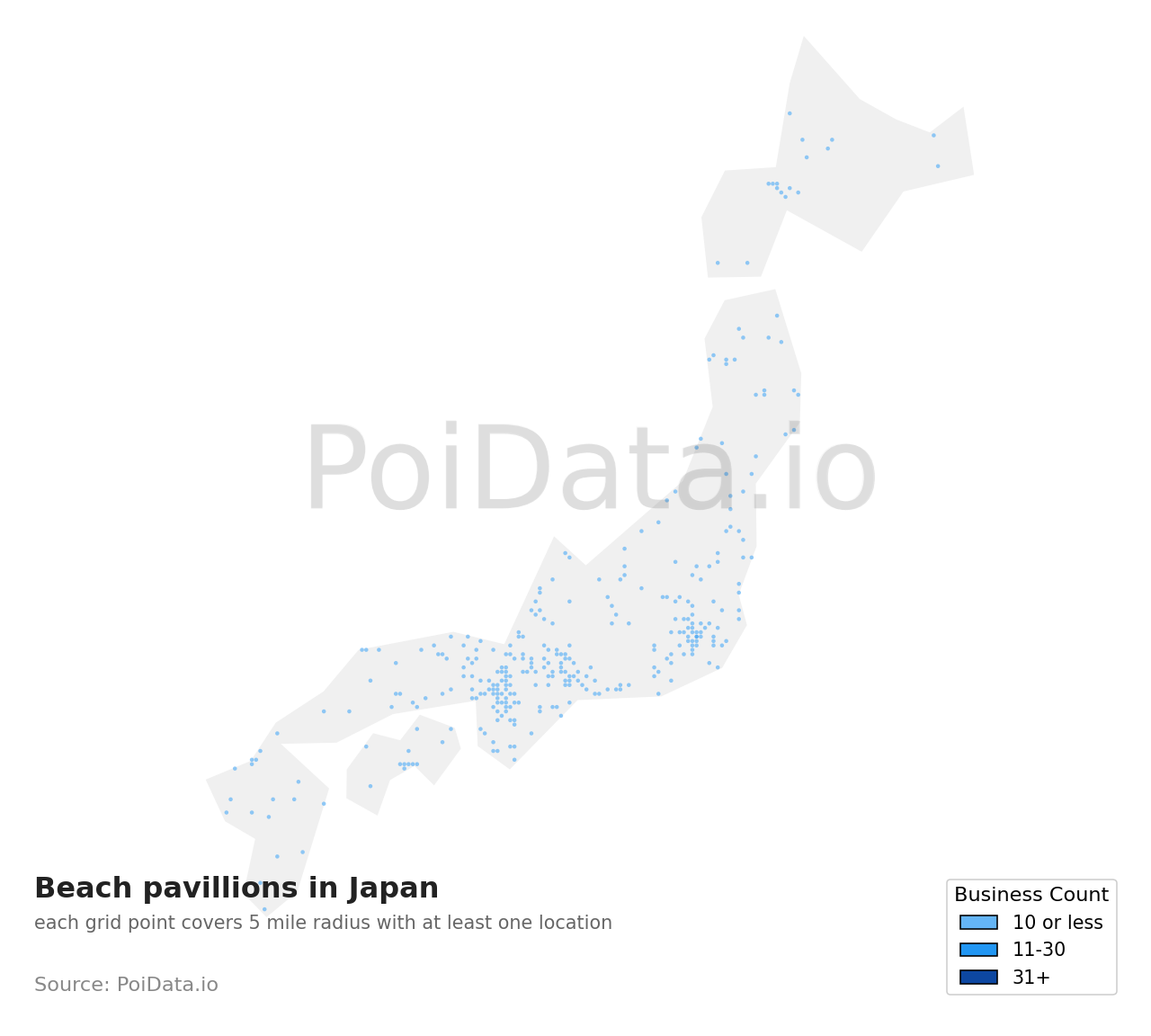 Beach pavillion density map for Okinawa, Japan