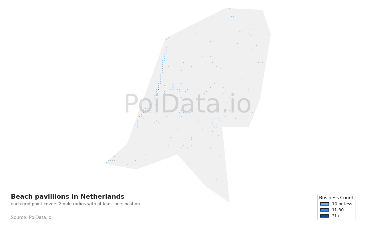 Beach pavillion density map for Netherlands