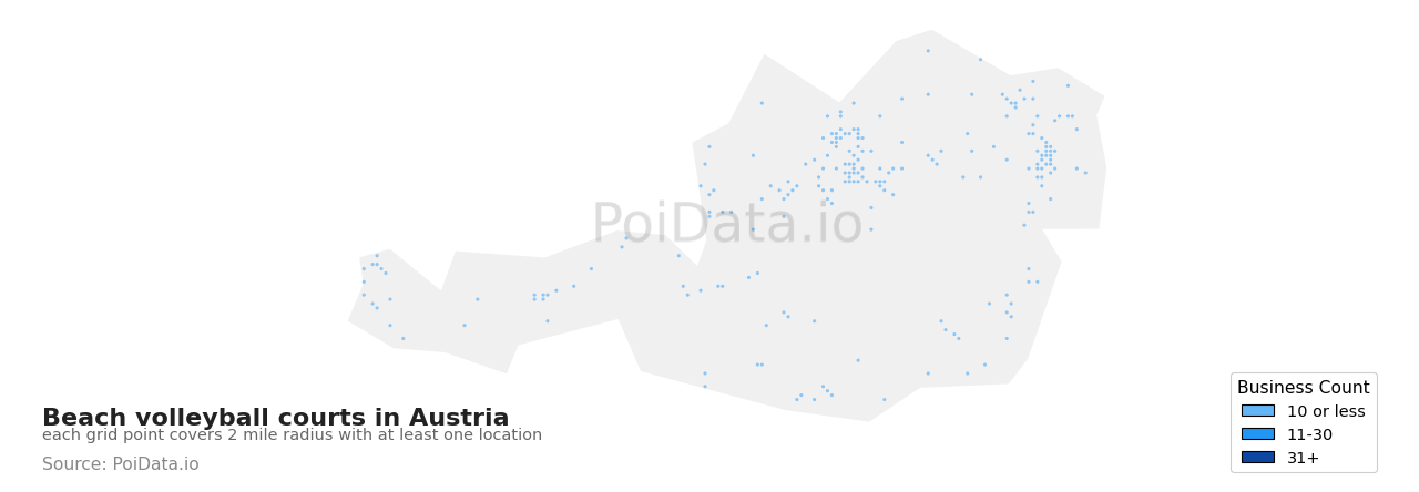 Beach volleyball court density map for Austria