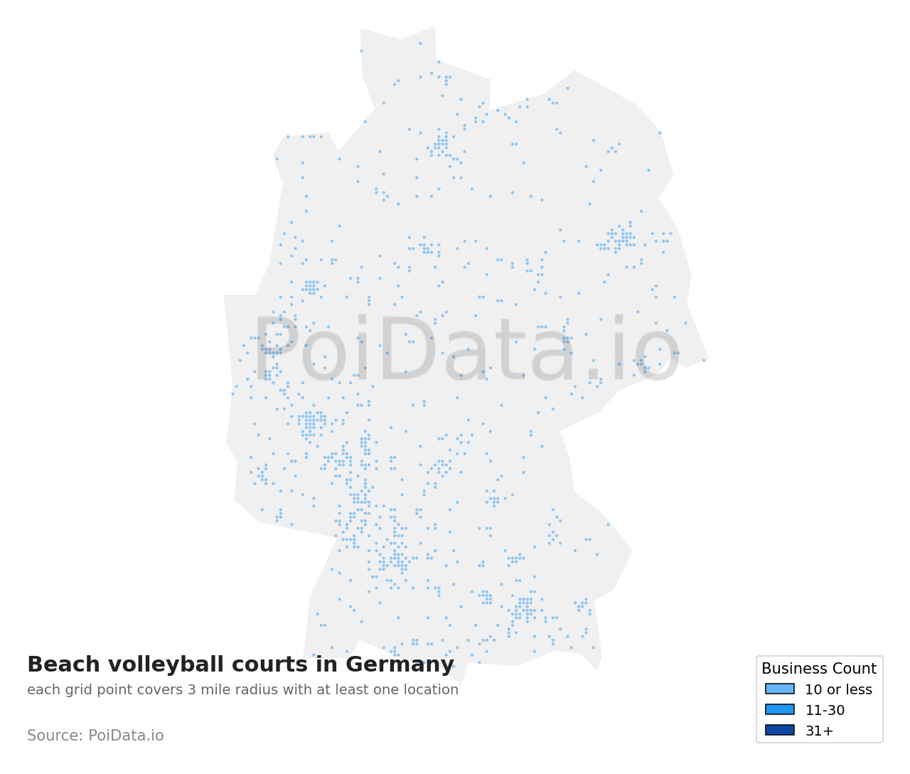 Beach volleyball court density map for Germany