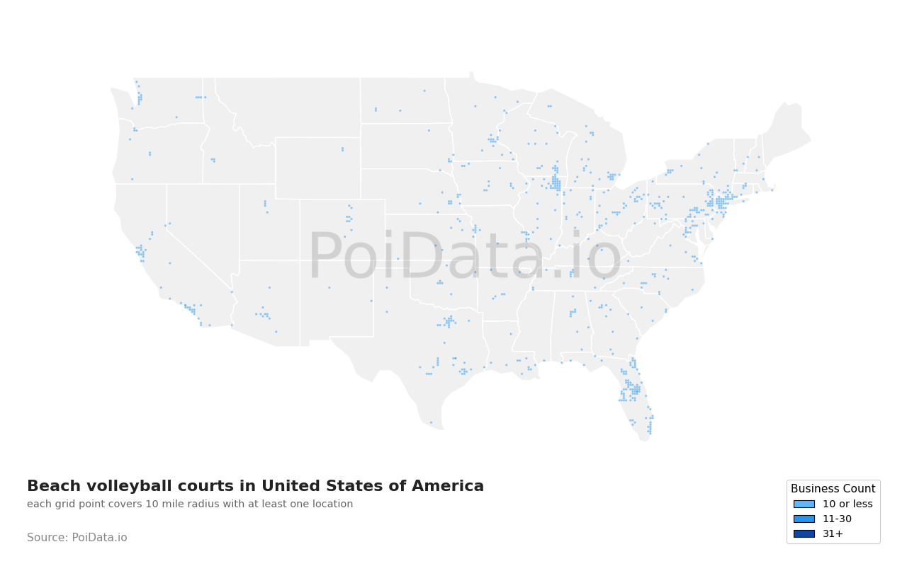 Beach volleyball court density map for Minnesota, United States