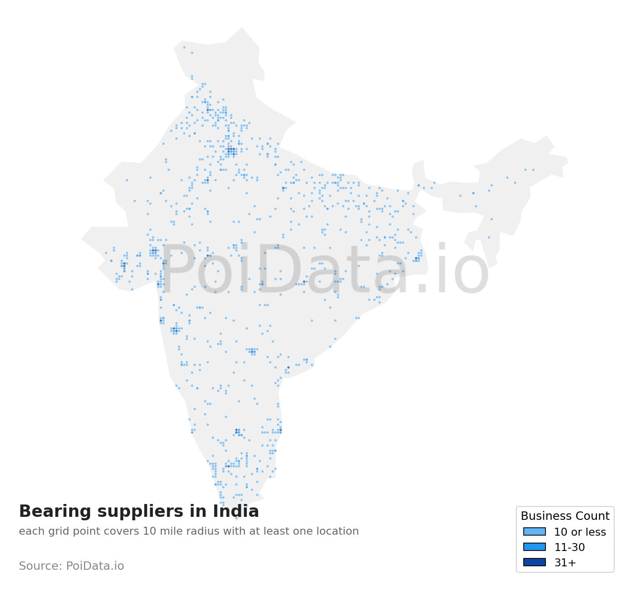 Bearing supplier density map for India