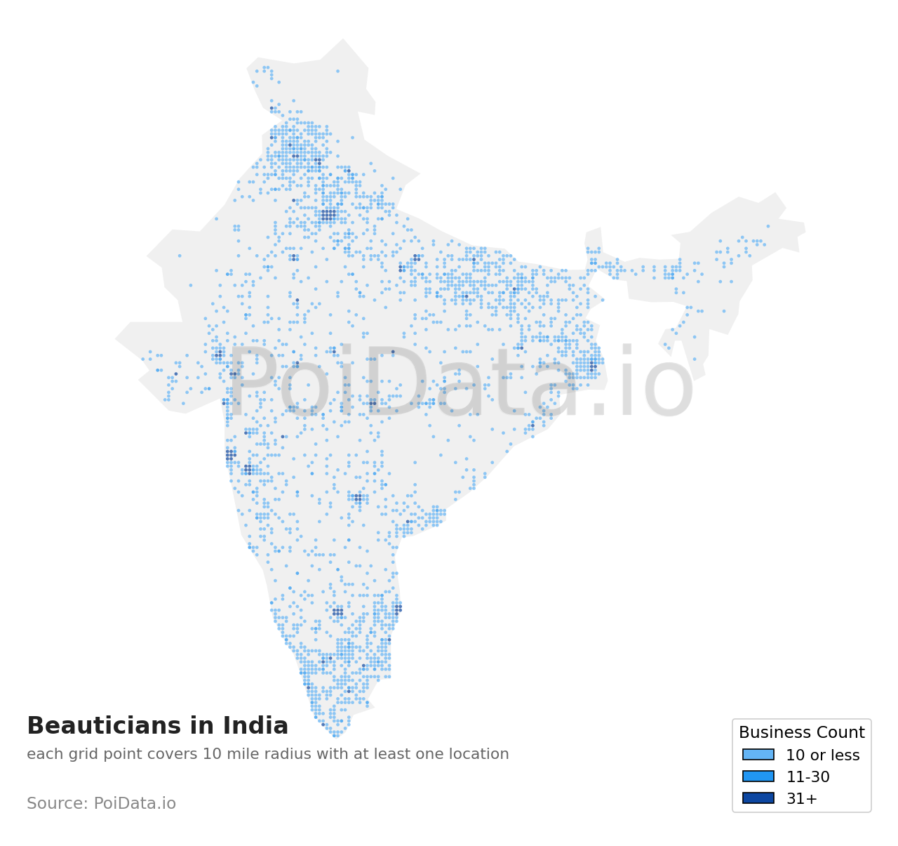 Beautician density map for India