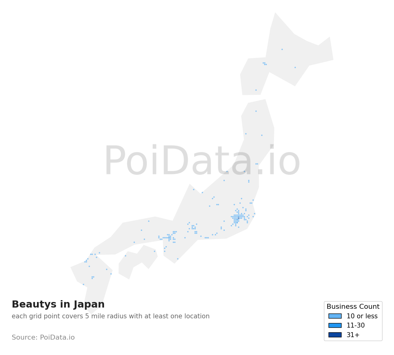 Beauty density map for Japan