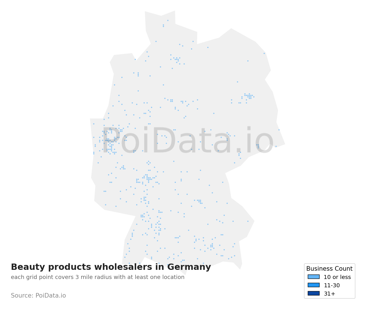 Beauty products wholesaler density map for Germany