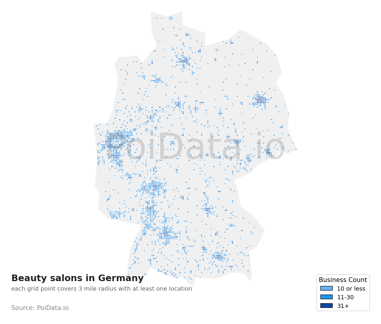 Beauty salon density map for Germany