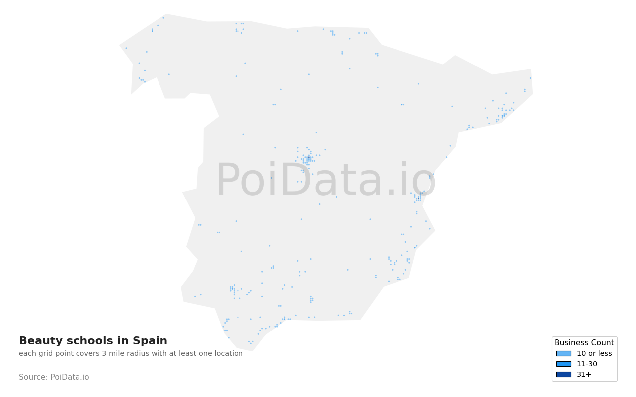 Beauty school density map for Spain