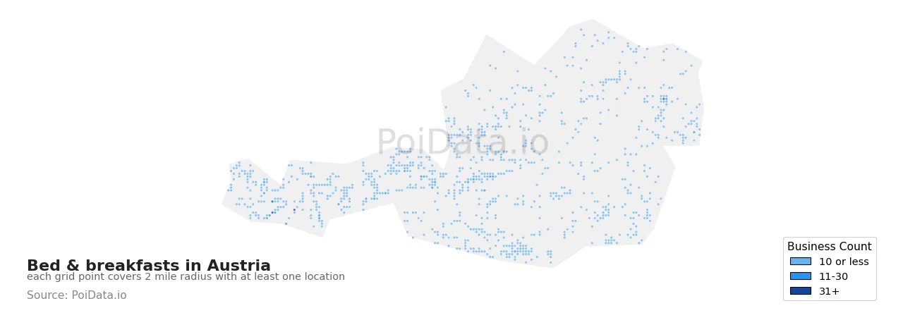 Bed & breakfast density map for Austria