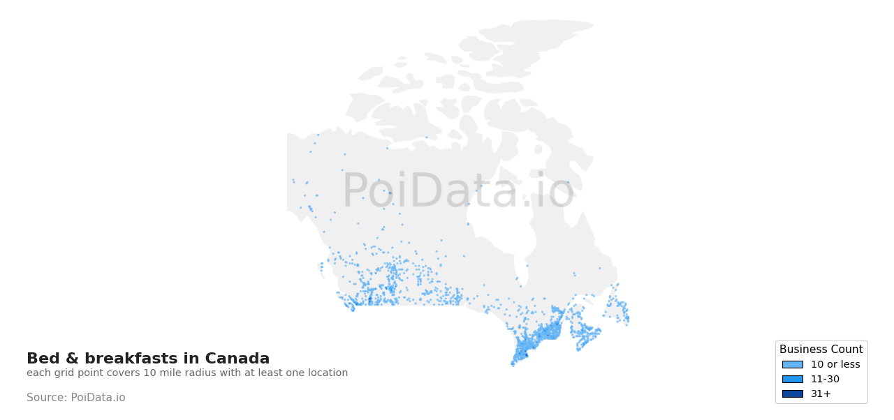 Bed & breakfast density map for Canada