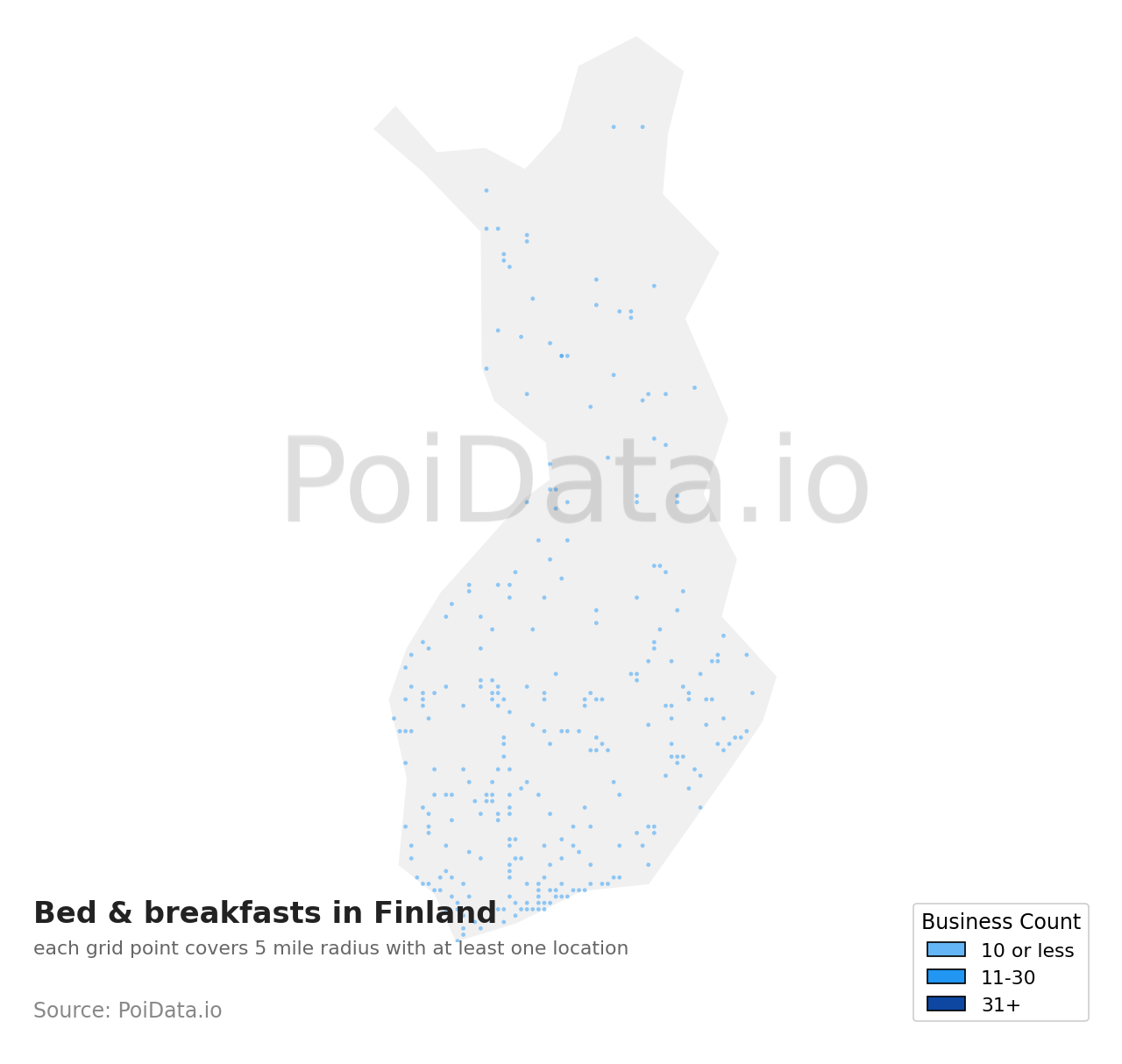 Bed & breakfast density map for Finland