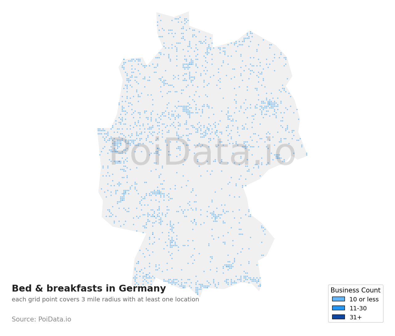Bed & breakfast density map for Germany