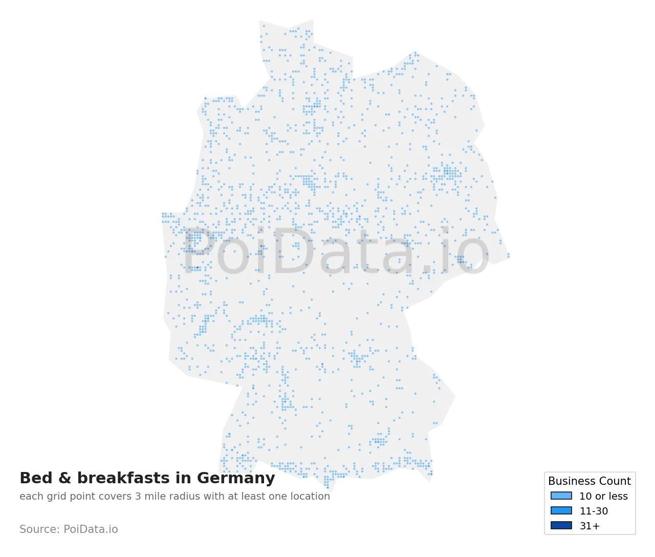 Bed & breakfast density map for Germany