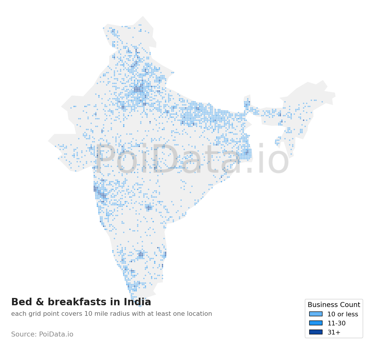 Bed & breakfast density map for India