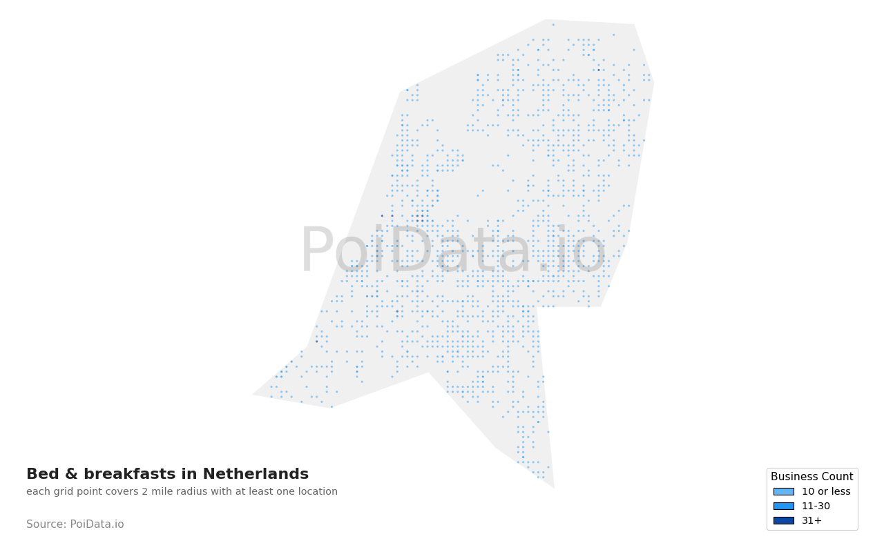 Bed & breakfast density map for Netherlands