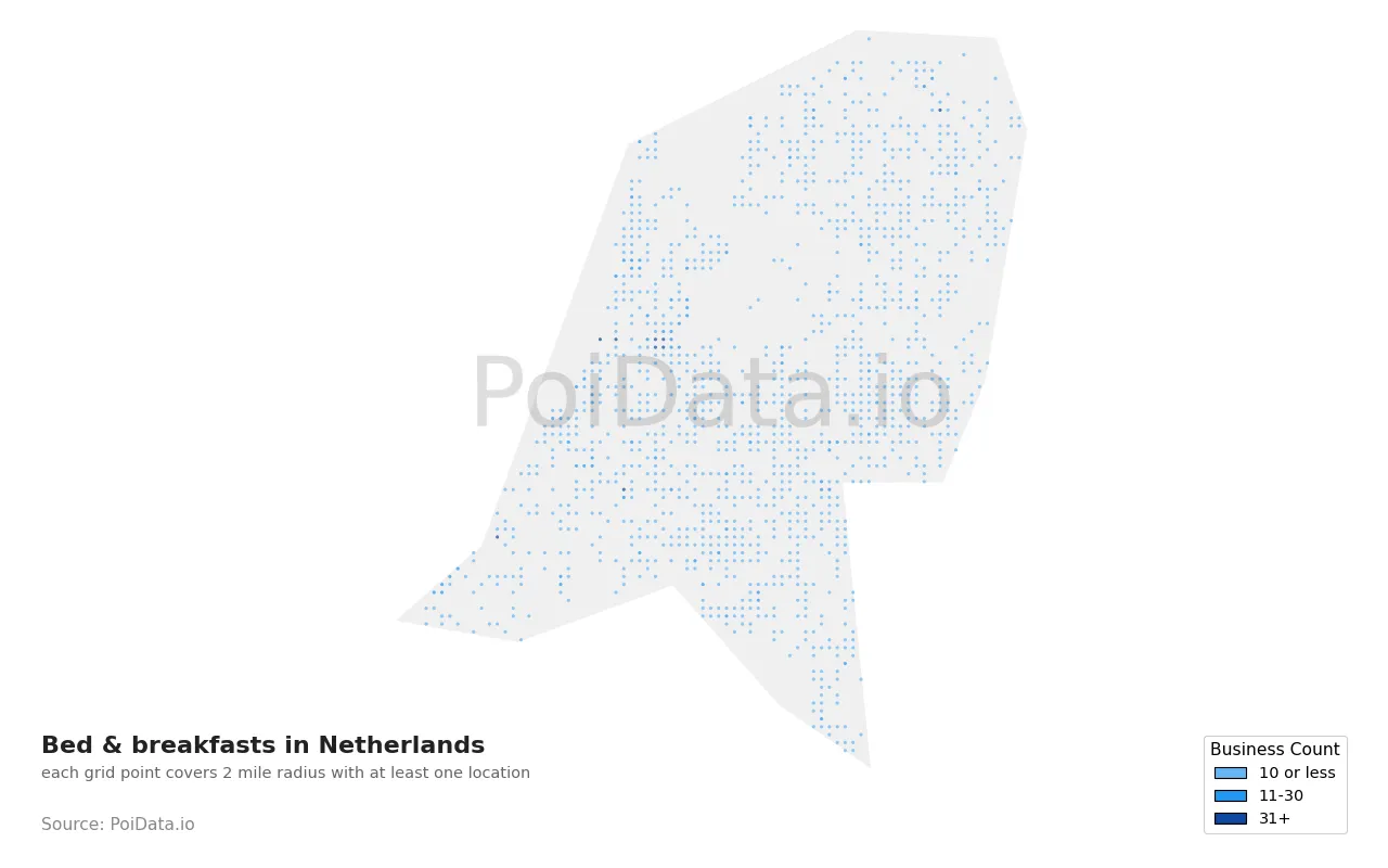 Bed & breakfast density map for Netherlands