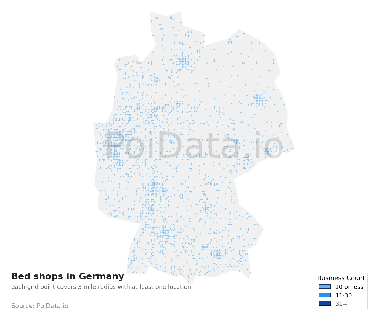 Bed shop density map for Germany