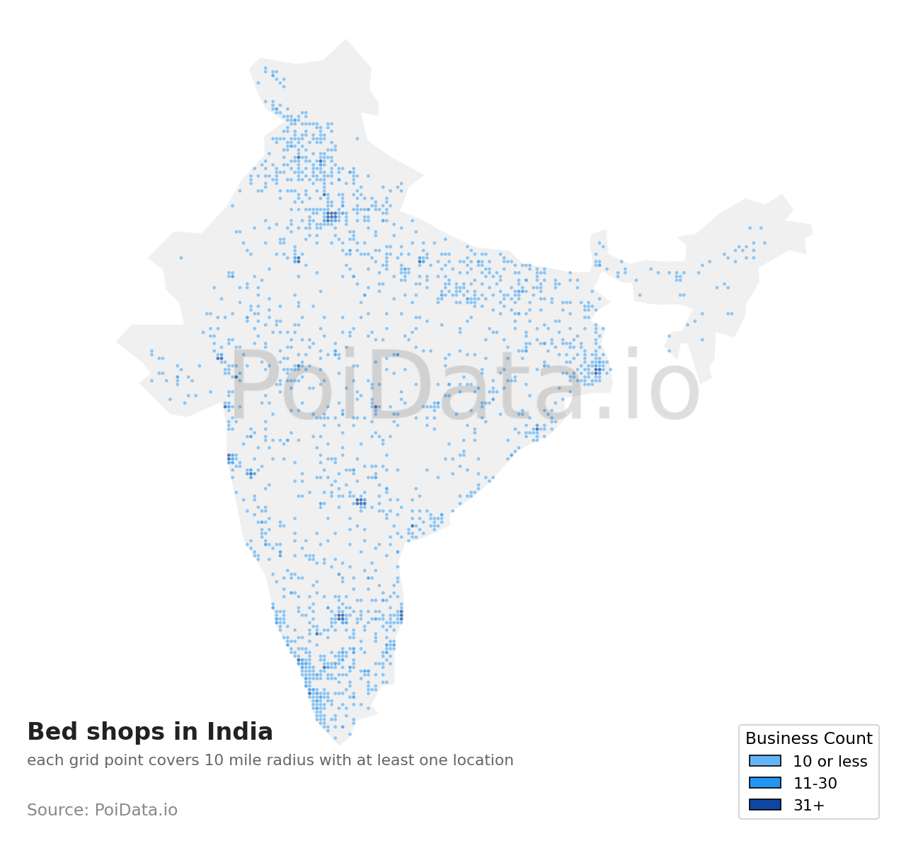 Bed shop density map for India