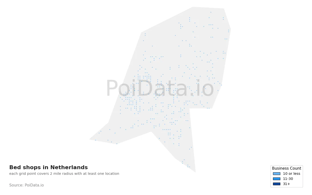 Bed shop density map for Netherlands