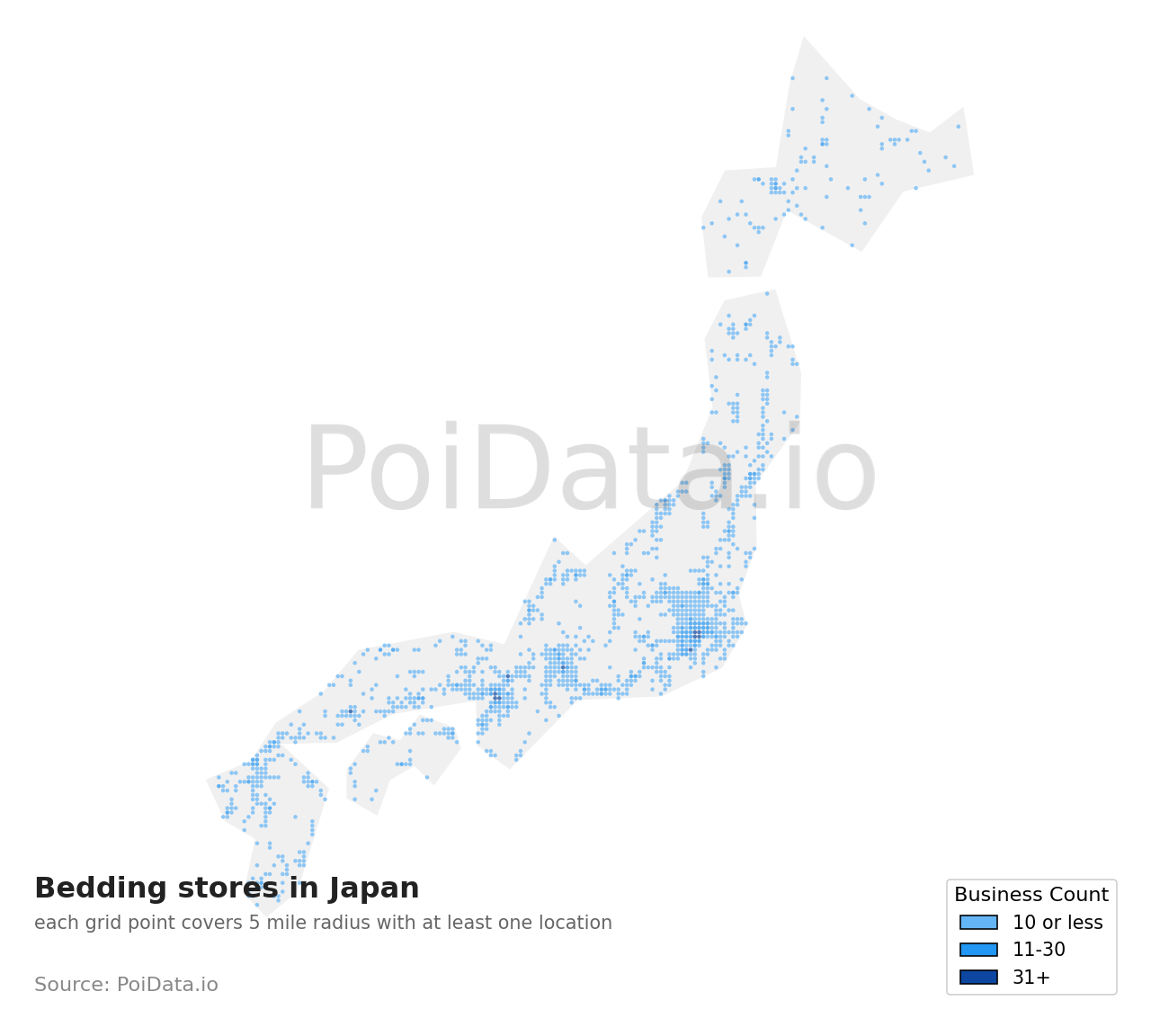 Bedding store density map for Osaka, Japan