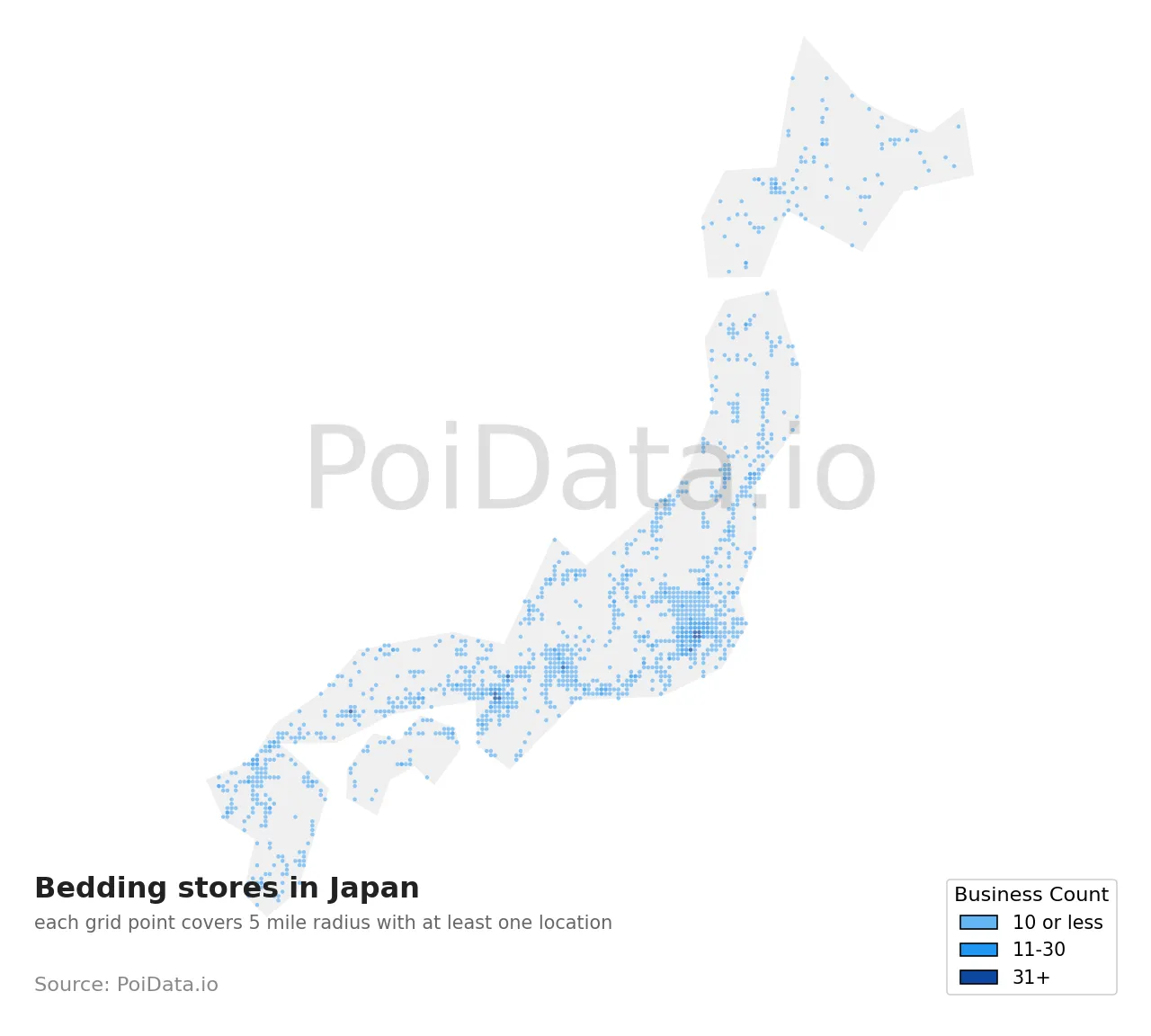 Bedding store density map for Japan