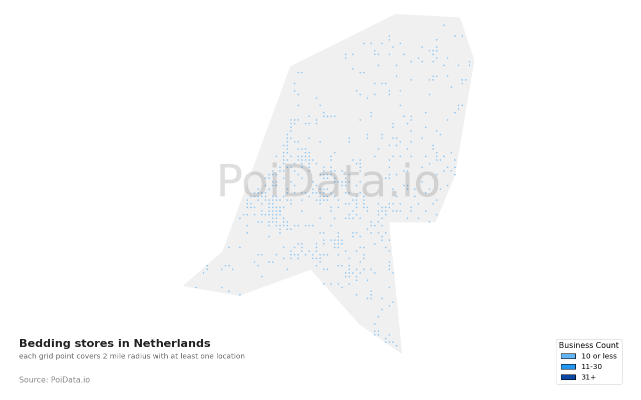 Bedding store density map for Netherlands