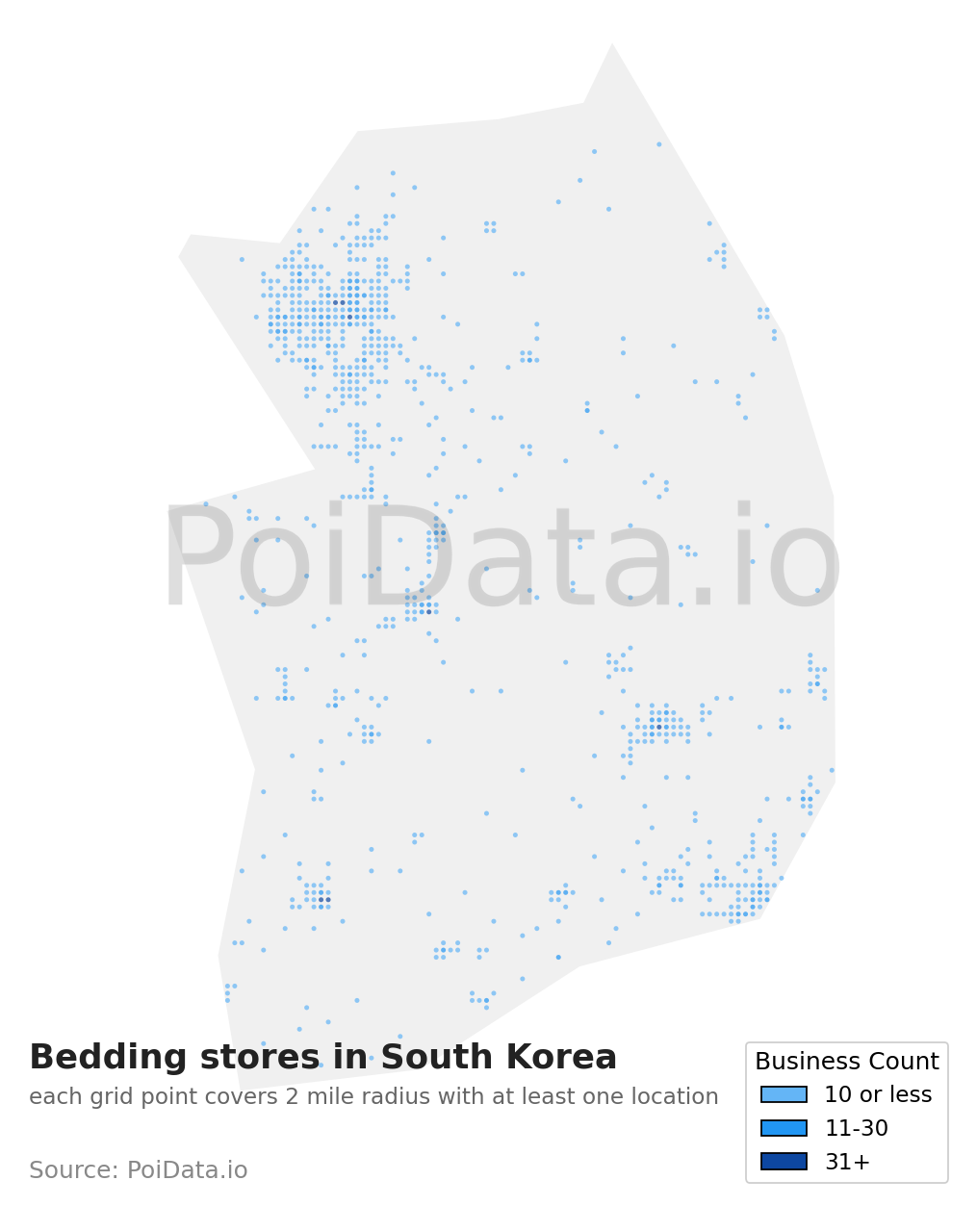 Bedding store density map for South Korea