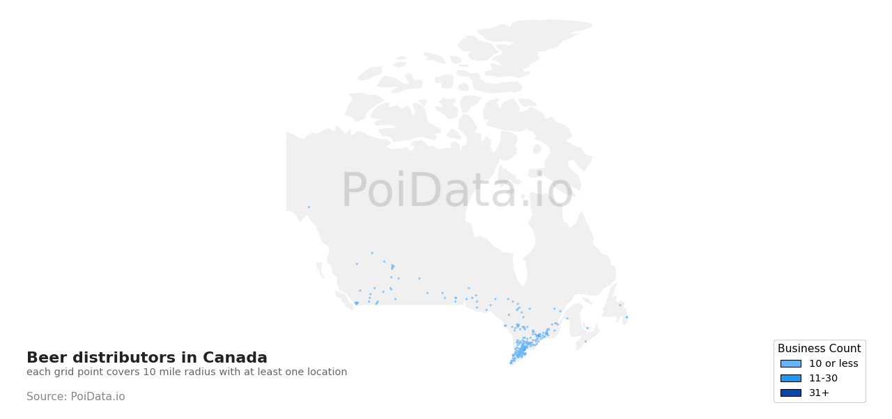 Beer distributor density map for Nova Scotia, Canada