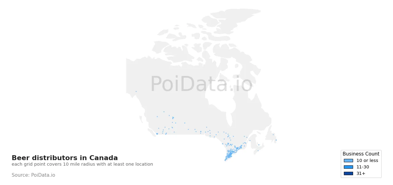 Beer distributor density map for Canada