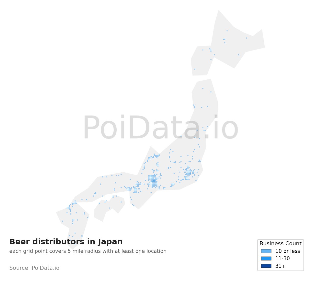 Beer distributor density map for Japan