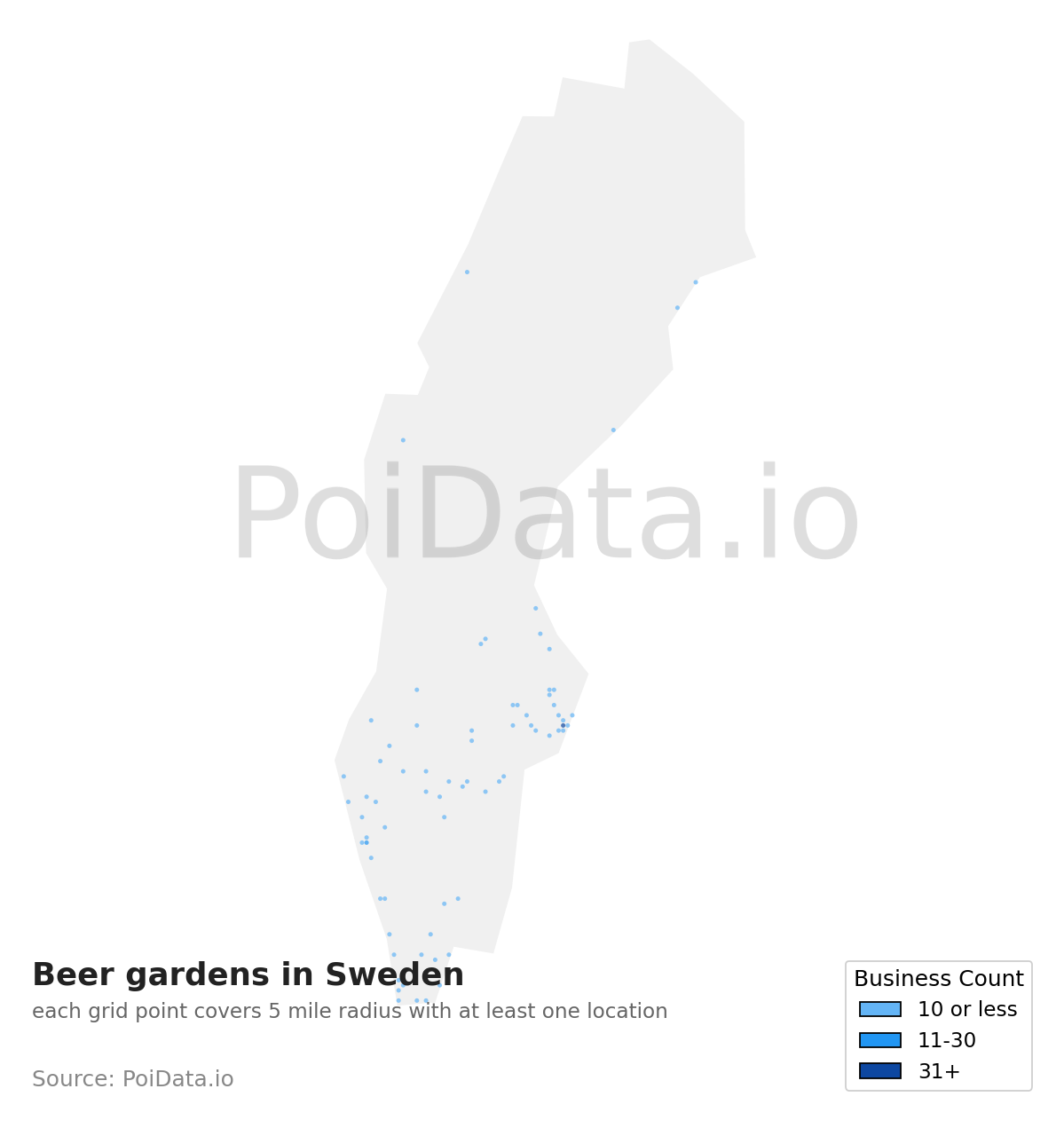 Beer garden density map for Sweden