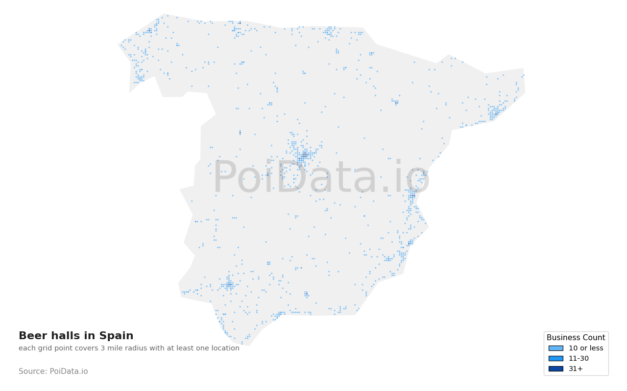 Beer hall density map for Spain